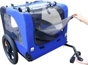 Convenient Pet Transportation with Foldable Dog Bike Trailer, Sturdy Steel Frame, Safe Design for Medium-Sized Dogs, Blue