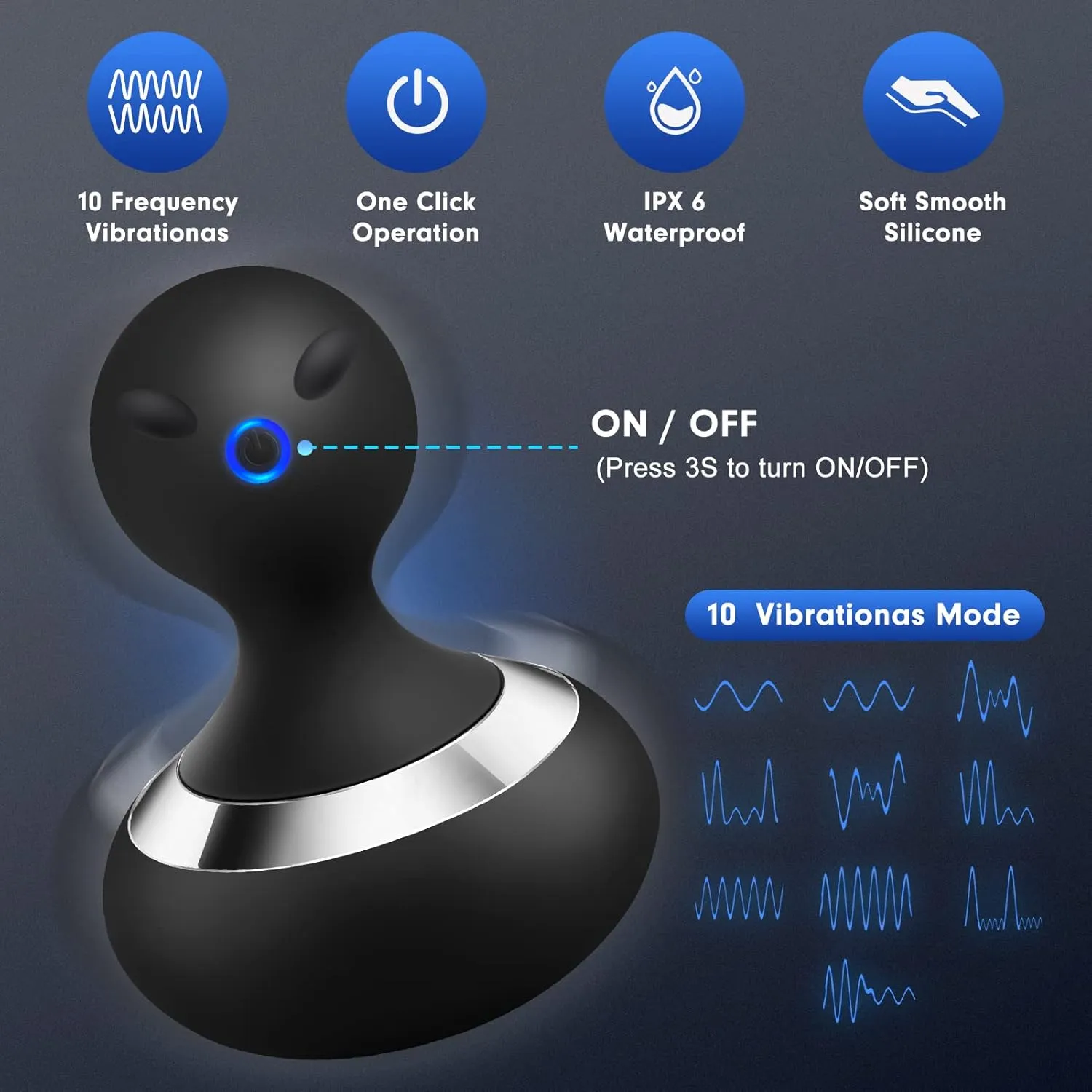 Cordless Electric Massager with 10 Powerful Vibrations, Rechargeable Handheld Neck Massager (Black)