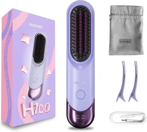 Cordless Hair Straightener Brush for Women Portable Hair Straightener Comb 200 Million Negative Ions for Frizz-Free Shine with 4 Temps USB-C Rechargeable Travel On-The-Go Women Gift(Purple)