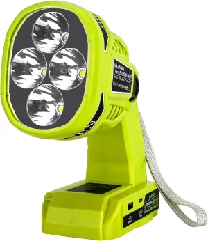 Cordless LED Work Light for Ryobi One 18V Battery 1120LM LED Outdoor Spotlight Flashlight with Red&White 4 Modes, Pivoting Head for Jobsite, Handheld Spot Light for Outdoor(No Battery)