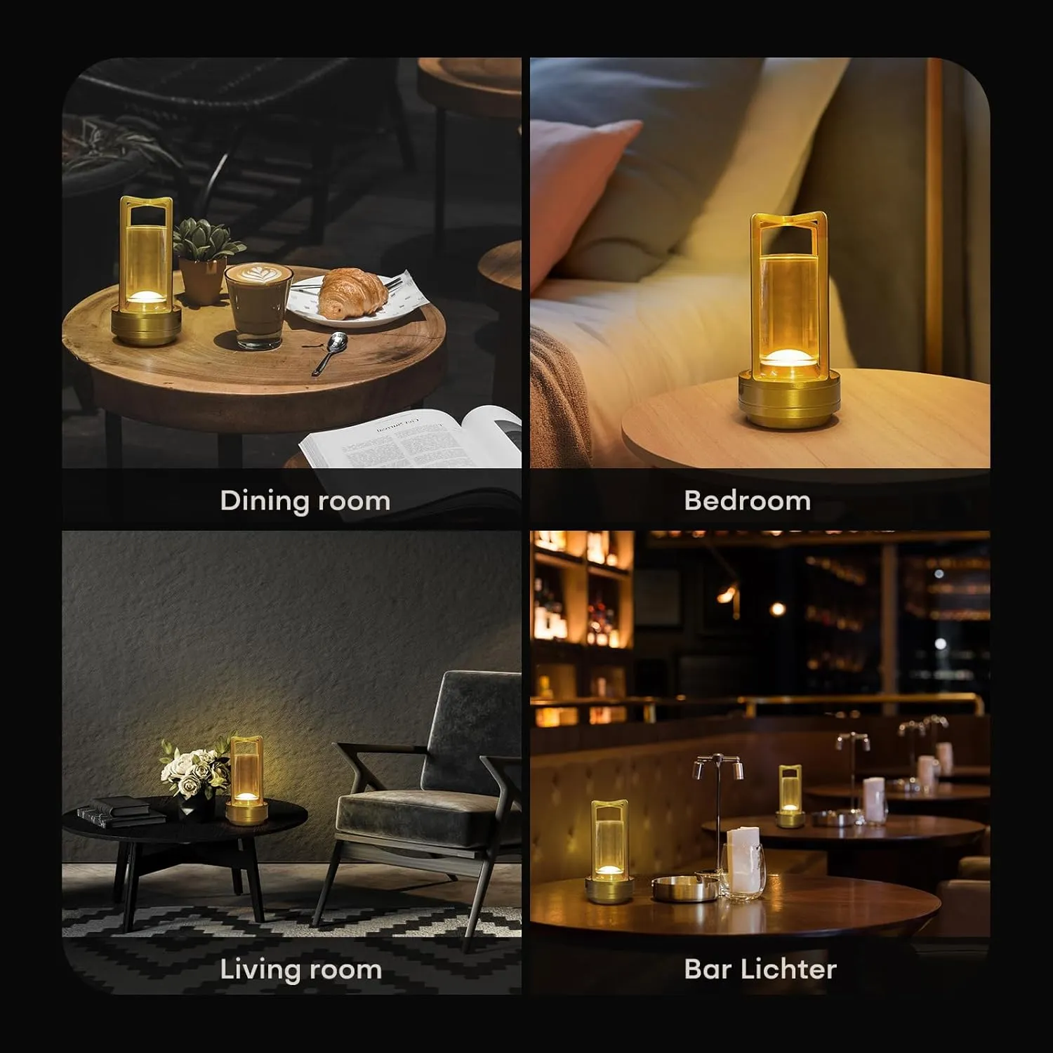 Cordless Portable LED Table Lamp, Rechargeable Battery Operated Desk Lamp with Touch Sensor, 3-Way Dimmable Suitable for Bars/Cafes/Restaurants/Bedrooms/Camping (Gold)