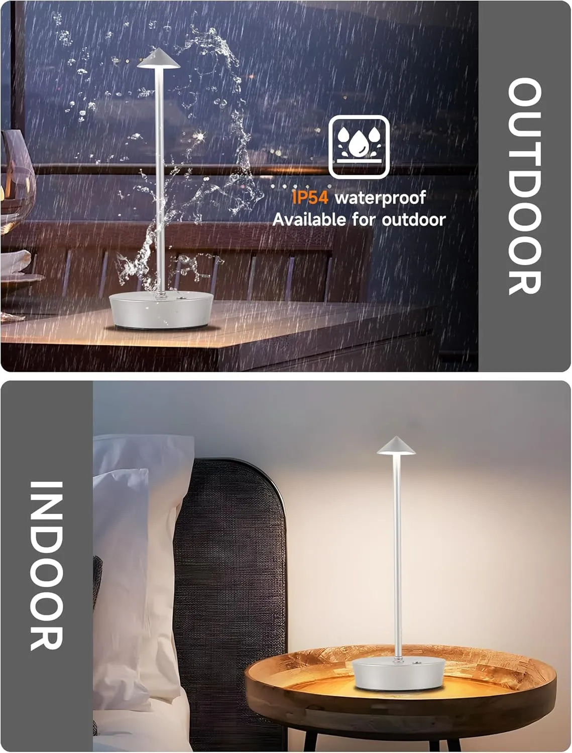 Cordless Table Lamps,LED Rechargeable Desk Lamp,Portable Modern USB Battery Operated Lights,Outdoor Waterproof Touch Dimmable,for Patio,Restaurant,Bar,Camping,Dining Home Set of 2 Silver