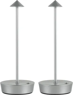 Cordless Table Lamps,LED Rechargeable Desk Lamp,Portable Modern USB Battery Operated Lights,Outdoor Waterproof Touch Dimmable,for Patio,Restaurant,Bar,Camping,Dining Home Set of 2 Silver