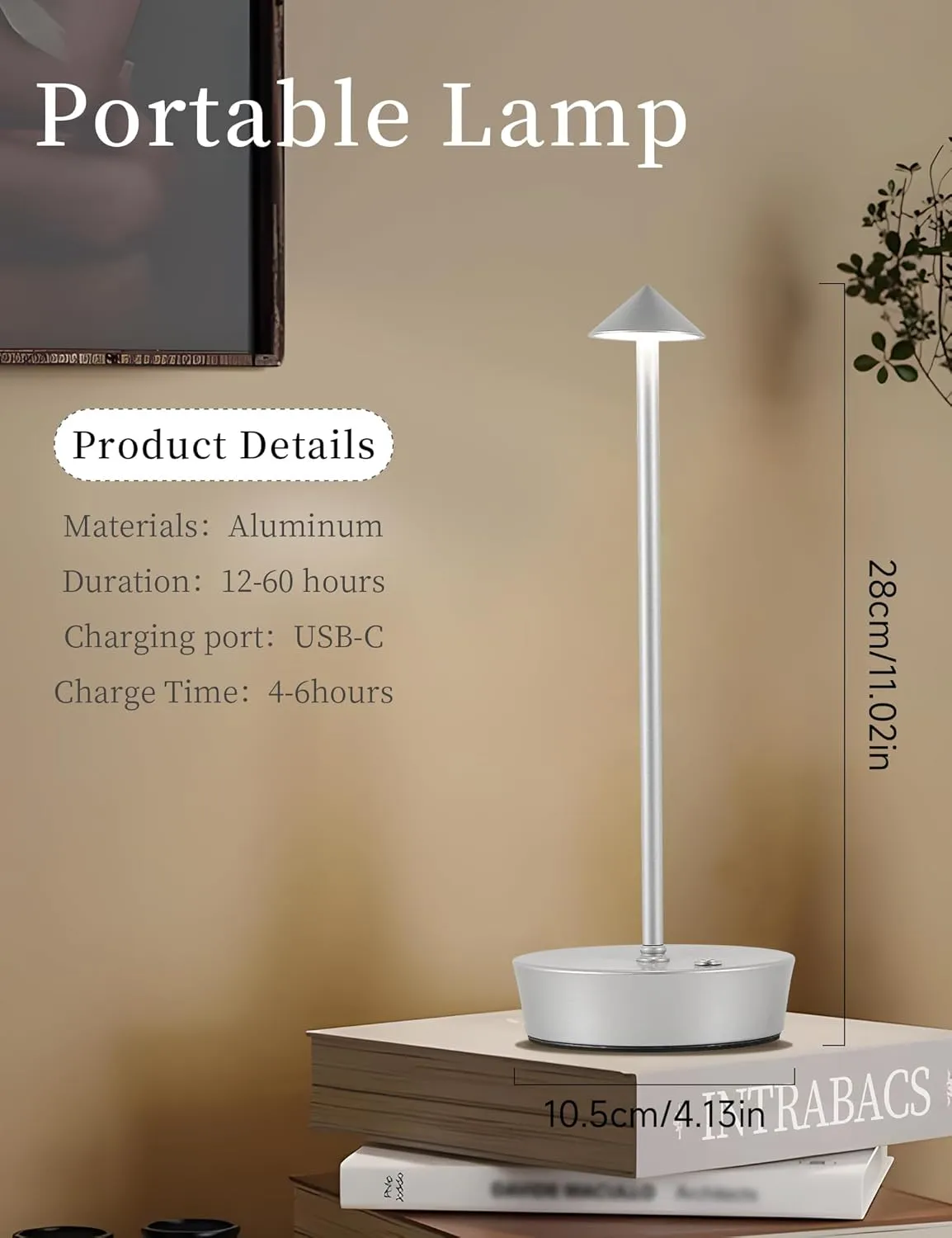 Cordless Table Lamps,LED Rechargeable Desk Lamp,Portable Modern USB Battery Operated Lights,Outdoor Waterproof Touch Dimmable,for Patio,Restaurant,Bar,Camping,Dining Home Set of 2 Silver