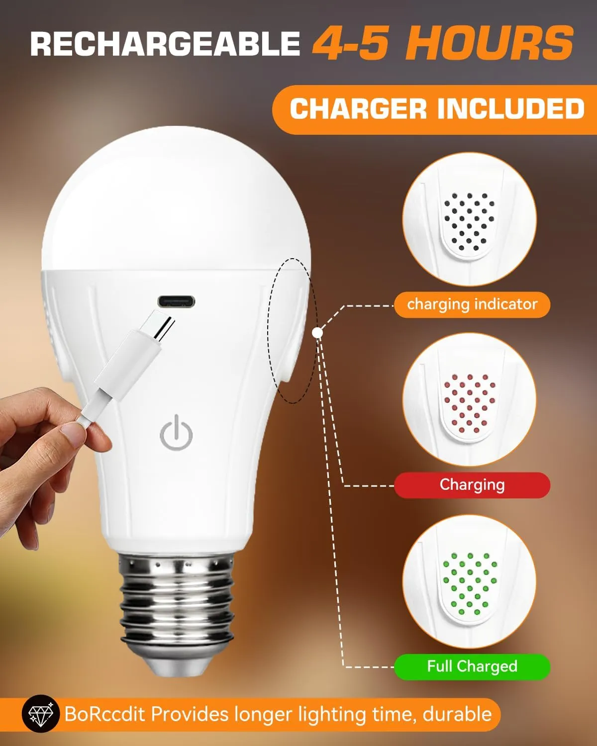 CordlessGlow 15W A19 Rechargeable Light Bulbs with Remote, 3 Color Temperatures   Dimmable Battery Operated Light Bulb, up to 24 Hours,6pk
