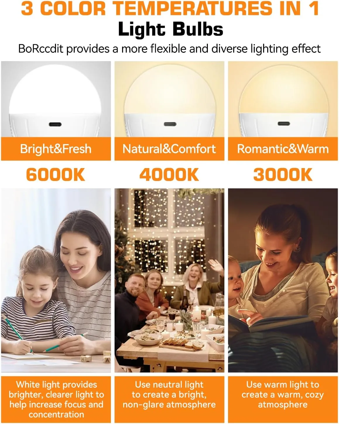 CordlessGlow 15W A19 Rechargeable Light Bulbs with Remote, 3 Color Temperatures   Dimmable Battery Operated Light Bulb, up to 24 Hours,6pk
