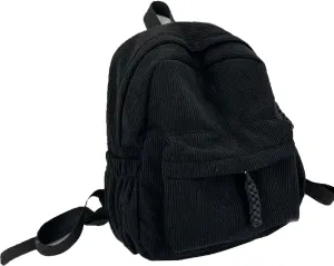 Corduroy Mini Backpack, Cute Corduroy Double, Vintage Mini Fashion Casual Aesthetic Backpack, for Daily and Travel (Black)