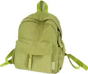 Corduroy Mini Backpack, Cute Corduroy Double, Vintage Mini Fashion Casual Aesthetic Backpack, for Daily and Travel (Green)