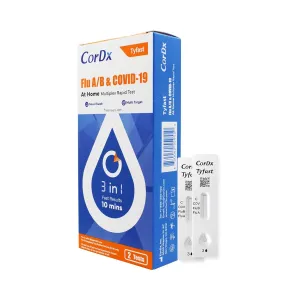CorDx TyFast Flu A/B & Covid 19 Multiplex Rapid Test, 10 Mins at Home, EUA Authorized, 3 in 1 Combo Kit, 2 Tests