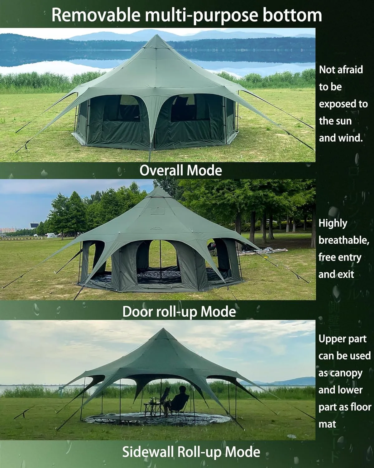 Cotton Canvas Tent Bell - Yurts Breathable and Windproof,Glamping for 6/8/10Person Family Camping
