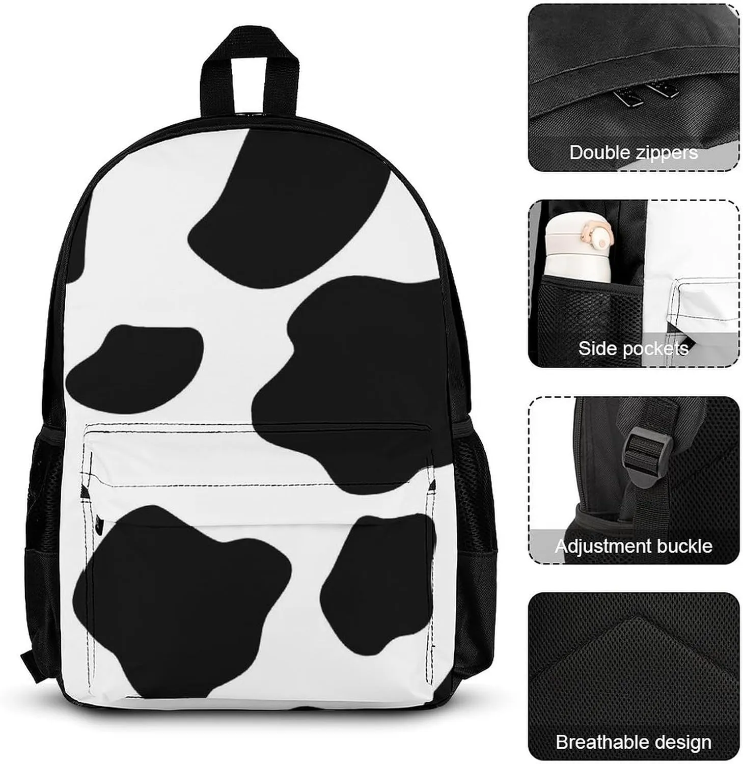 Cow Print Lightweight Pocket Backpack Crossbody Lunch Bag Set Unisex