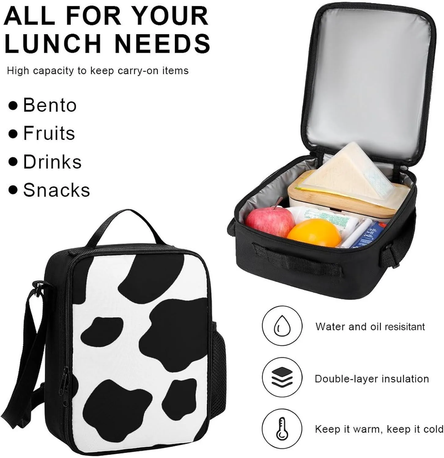 Cow Print Lightweight Pocket Backpack Crossbody Lunch Bag Set Unisex