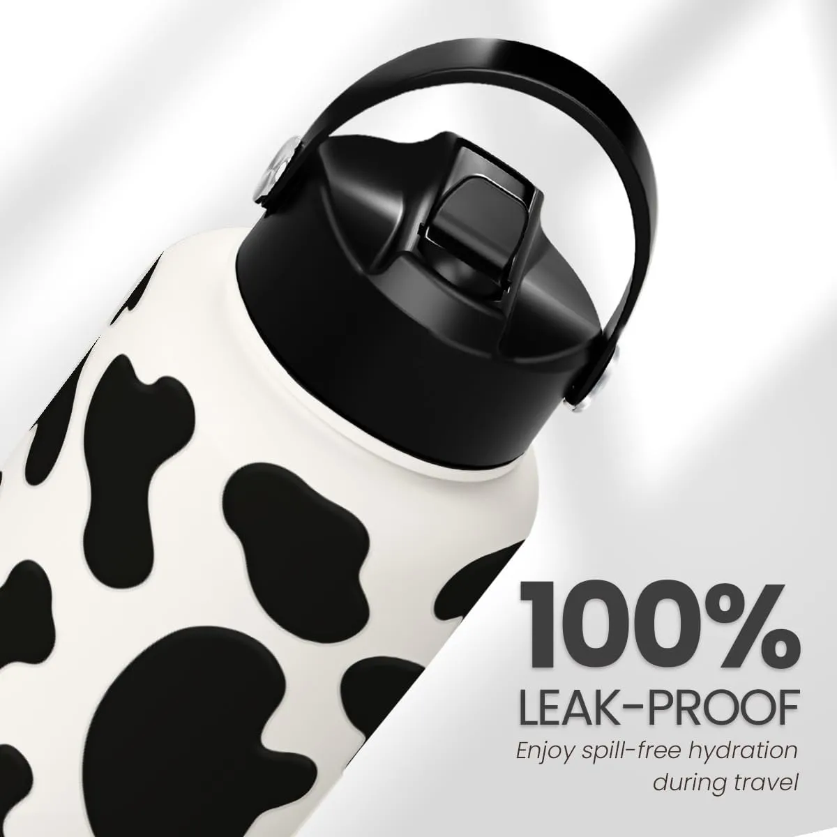 Cow Print Water Bottle 32oz Stainless Steel Vacuum Insulated with Lid, Cow Water Bottles for Gym Sports Travel Outdoor, Cow Gifts for Women Girls Birthday Christmas