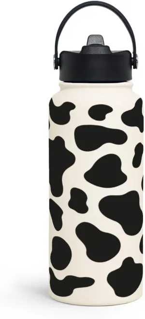 Cow Print Water Bottle 32oz Stainless Steel Vacuum Insulated with Lid, Cow Water Bottles for Gym Sports Travel Outdoor, Cow Gifts for Women Girls Birthday Christmas