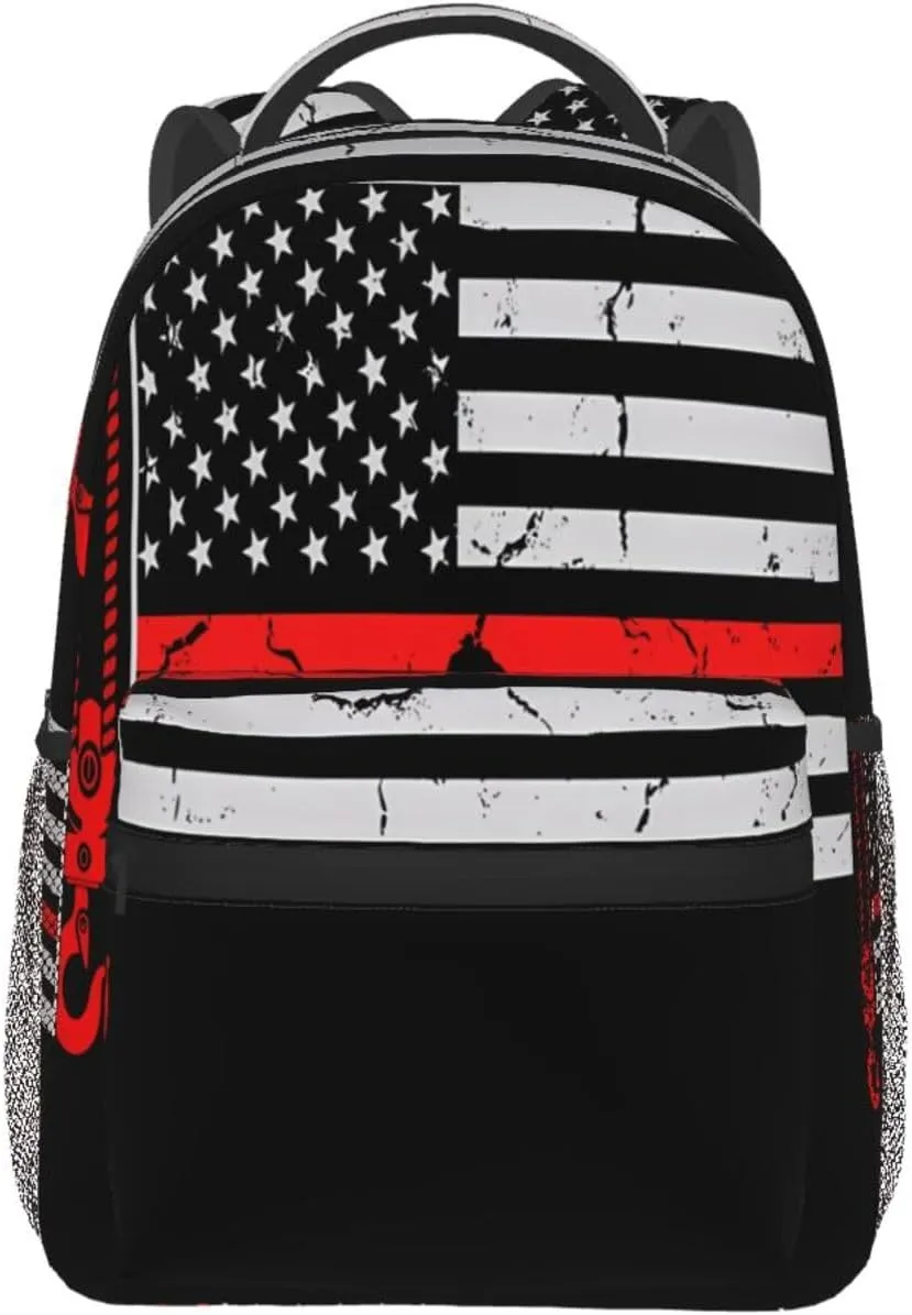 Crane Operator American Flag Backpack Casual Laptop Backpack Double Shoulder Bag Lightweight Backpack For Women Men Travel