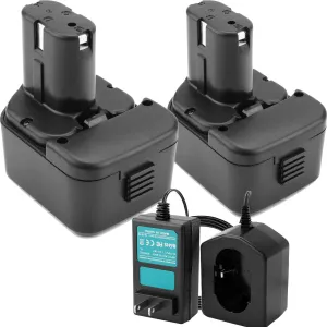 CREABEST 2 Pack 12V 3500mAh Ni-MH Replacement Battery Compatible with Hitachi EB1212S EB1214L EB1214S EB1220BL EB1220HS Include One 1.2V-18V Battery Charger