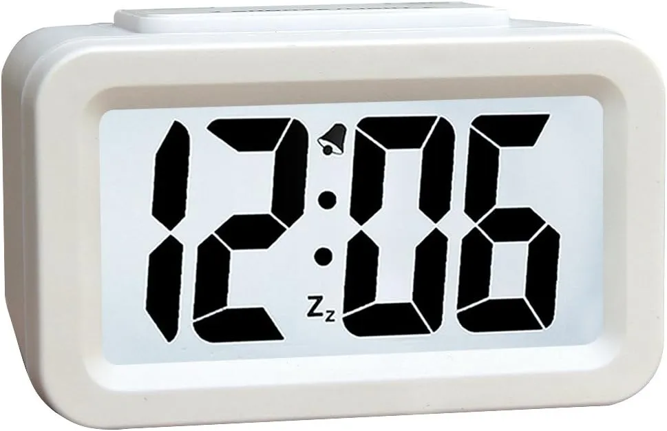 Creative Nightlight Smart Light Alarm Clock Bedside Desk Table Electronic Clock Battery Operated Mute Luminous Alarm Clock with Adjustable Light HA35 (White)