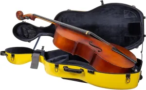 Crossrock Fiberglass Cello Case with Wheels | Fits 4/4 Full-Size Cellos – Yellow Hardshell with Music Pouch, Combination Lock Backpack Straps, 3 Handles - Yellow (CRF2020CEFYL)