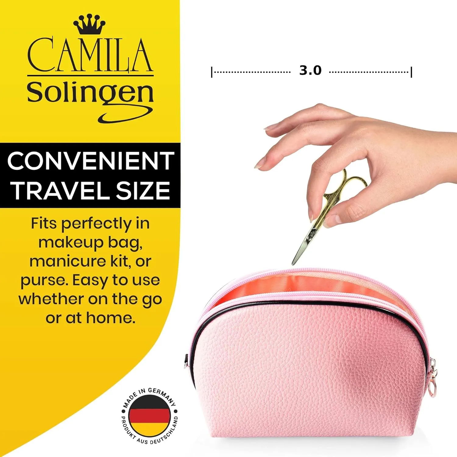 CS01 Safety Tip Baby Nail Scissors for Manicure and Pedicure, Hypoallergenic Gold Grooming Scissors for Toddler Nail Care, Made of Stainless Steel in Solingen, Germany