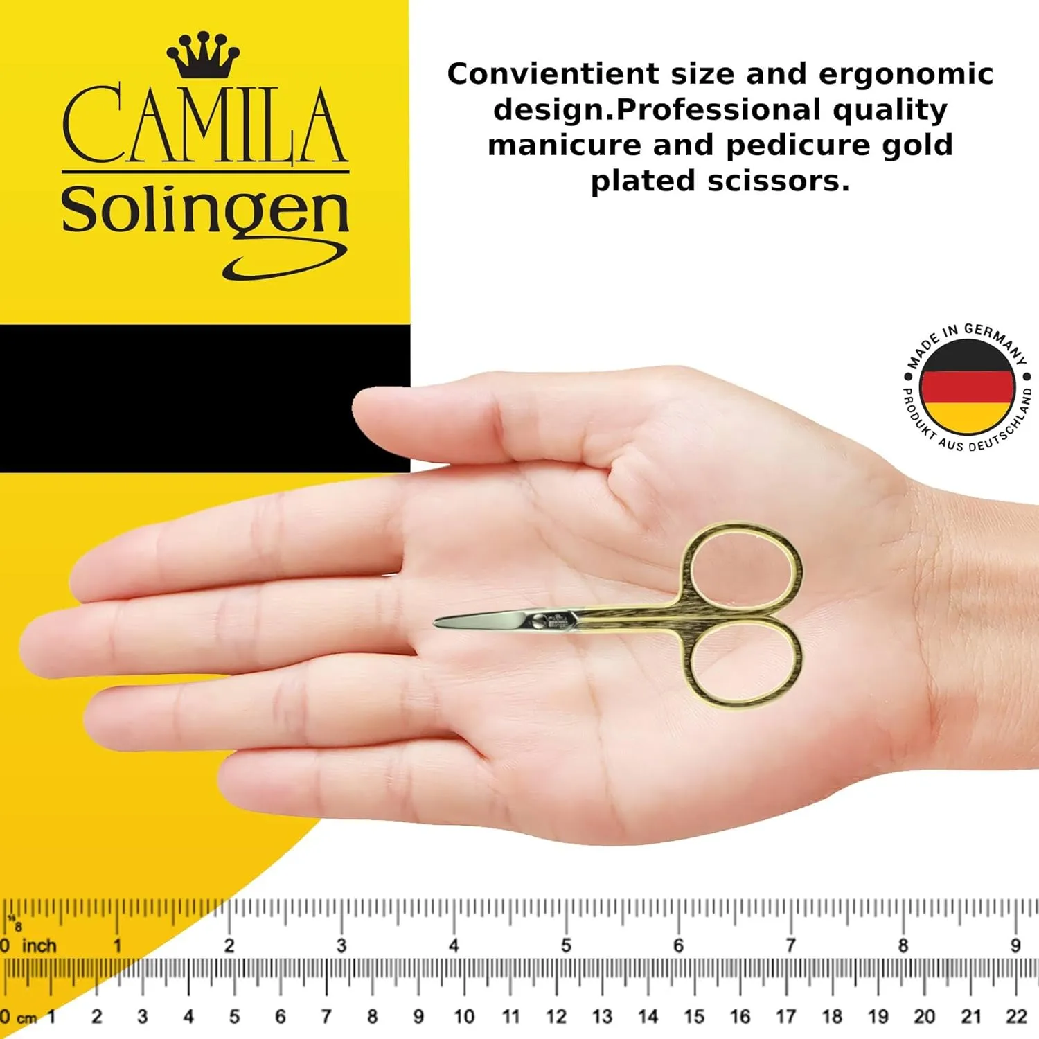 CS01 Safety Tip Baby Nail Scissors for Manicure and Pedicure, Hypoallergenic Gold Grooming Scissors for Toddler Nail Care, Made of Stainless Steel in Solingen, Germany