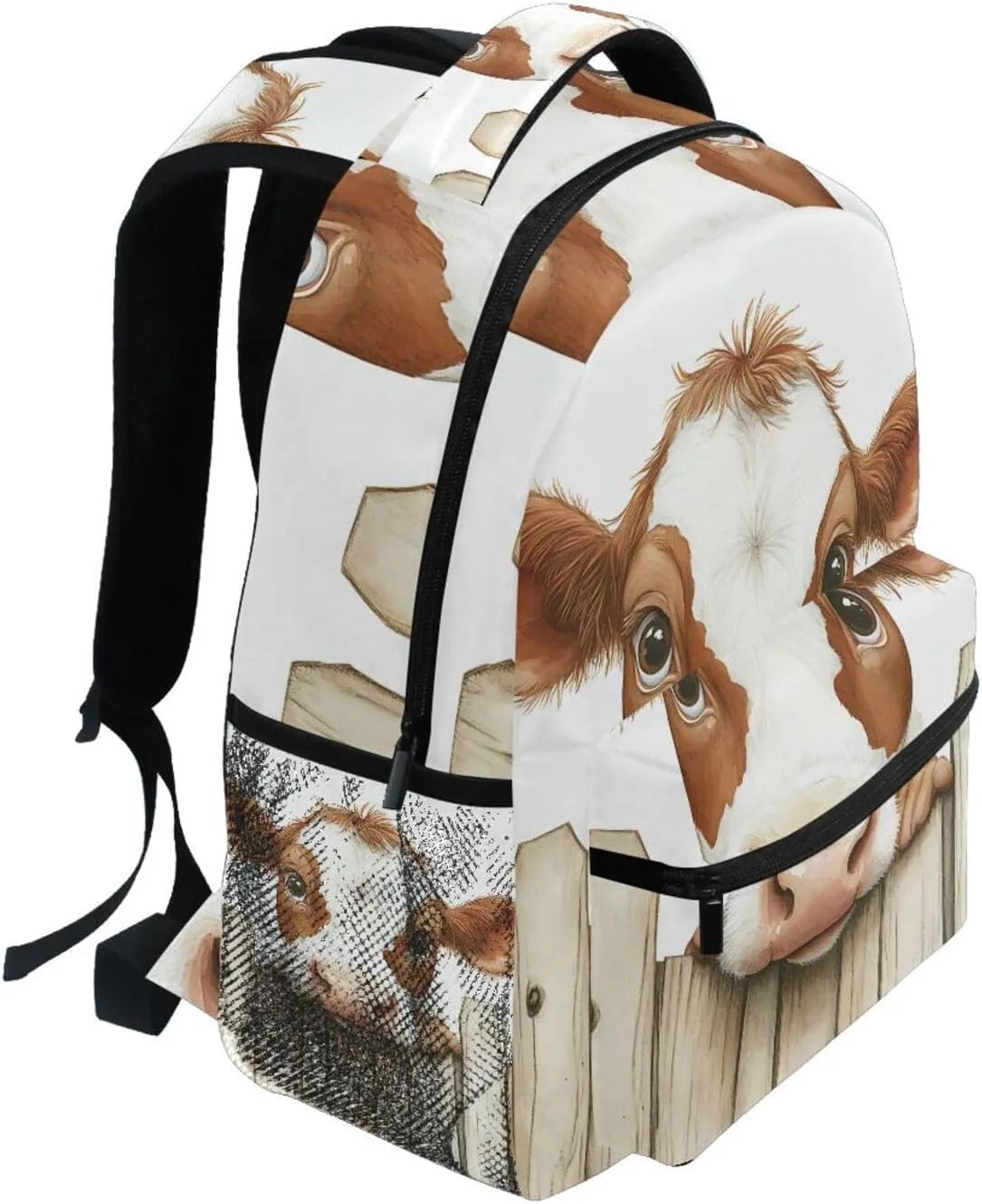 Curious Calf Peeking Fence Backpack Daypack Shoulder Bag Book Bag Lightweight Back Pack 11.4 ×16 In