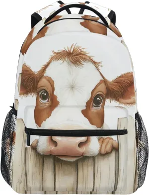 Curious Calf Peeking Fence Backpack Daypack Shoulder Bag Book Bag Lightweight Back Pack 11.4 ×16 In