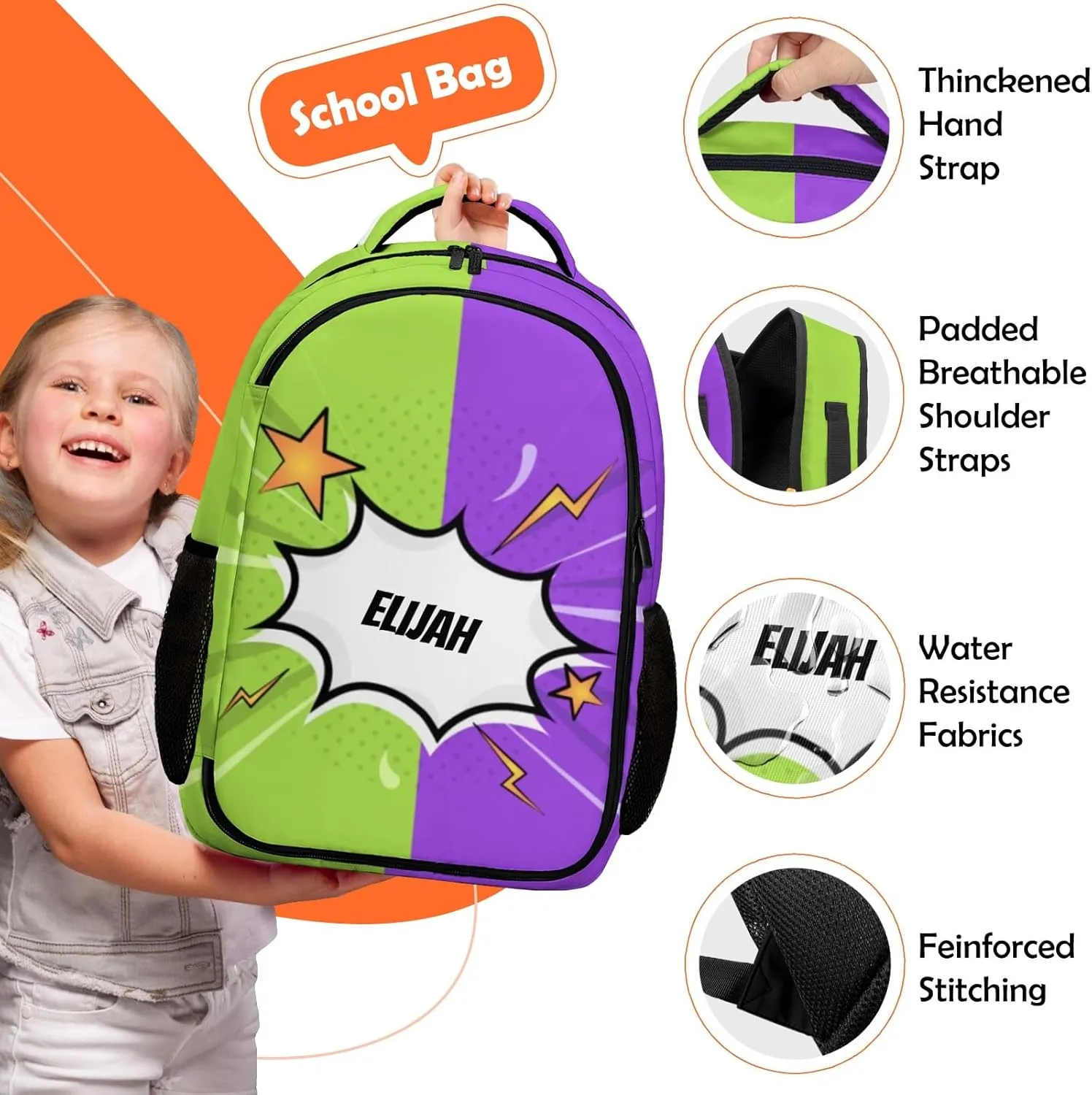 Custom Backpack for Boys, Lightweight Backpack Set with Lunch Bag and Pencil Case 3 pcs, Schoolbag for Elementary Junior High Students 6-8 10-12 14-16, Comic