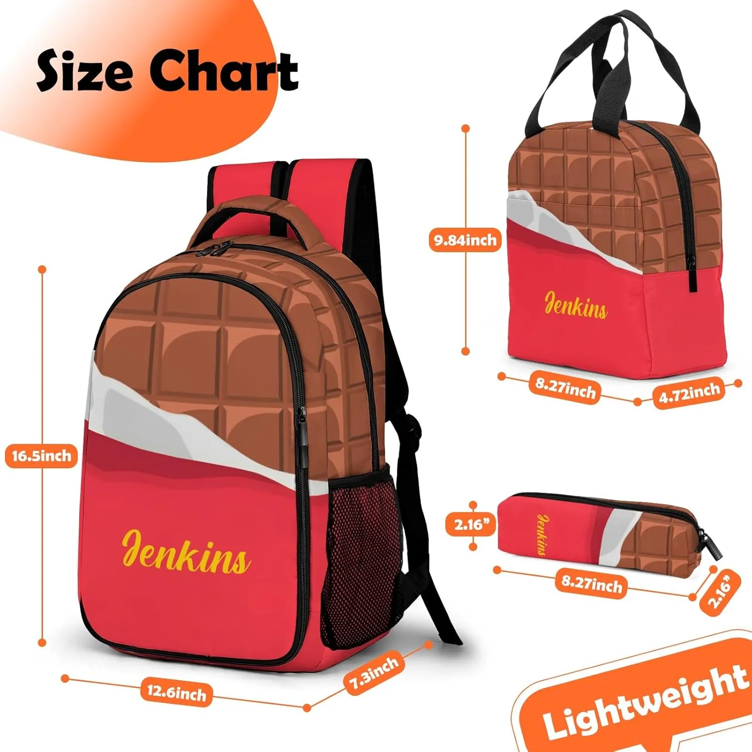 Custom Backpack for Girls, Lightweight Backpack Set with Lunch Bag and Pencil Case 3 pcs, Schoolbag for Elementary Junior High School Students 6-8 10-12 14-16