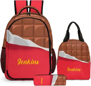 Custom Backpack for Girls, Lightweight Backpack Set with Lunch Bag and Pencil Case 3 pcs, Schoolbag for Elementary Junior High School Students 6-8 10-12 14-16