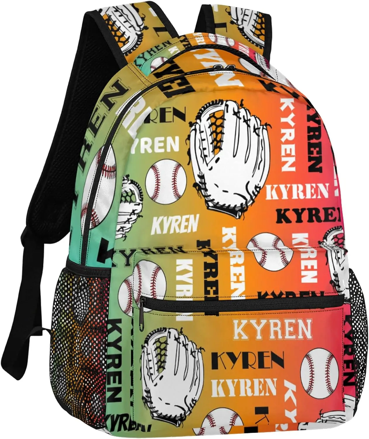Custom Baseball Backpack for Men Women, Personalized Laptop Backpack with Name, Sports Bag Lightweight Daypack for Travel Camping, Red Yellow Blues