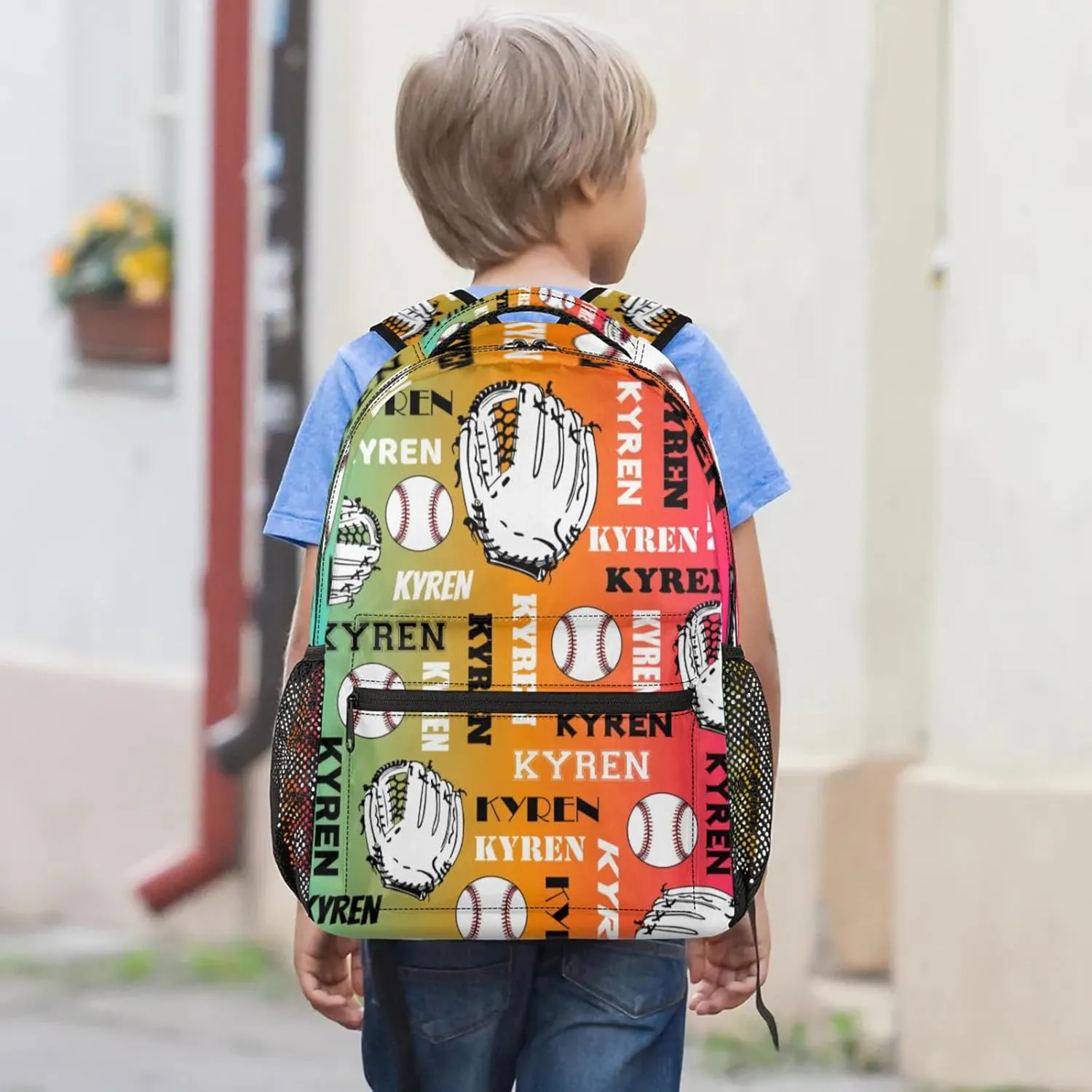 Custom Baseball Backpack for Men Women, Personalized Laptop Backpack with Name, Sports Bag Lightweight Daypack for Travel Camping, Red Yellow Blues
