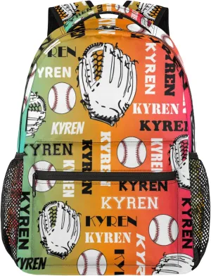 Custom Baseball Backpack for Men Women, Personalized Laptop Backpack with Name, Sports Bag Lightweight Daypack for Travel Camping, Red Yellow Blues