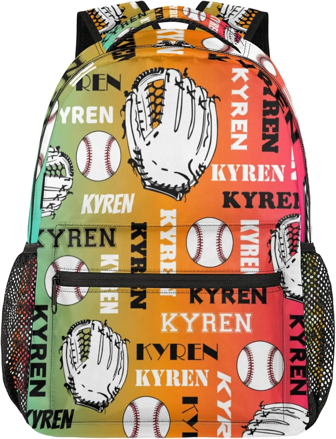 Custom Baseball Backpack for Men Women, Personalized Laptop Backpack with Name, Sports Bag Lightweight Daypack for Travel Camping, Red Yellow Blues