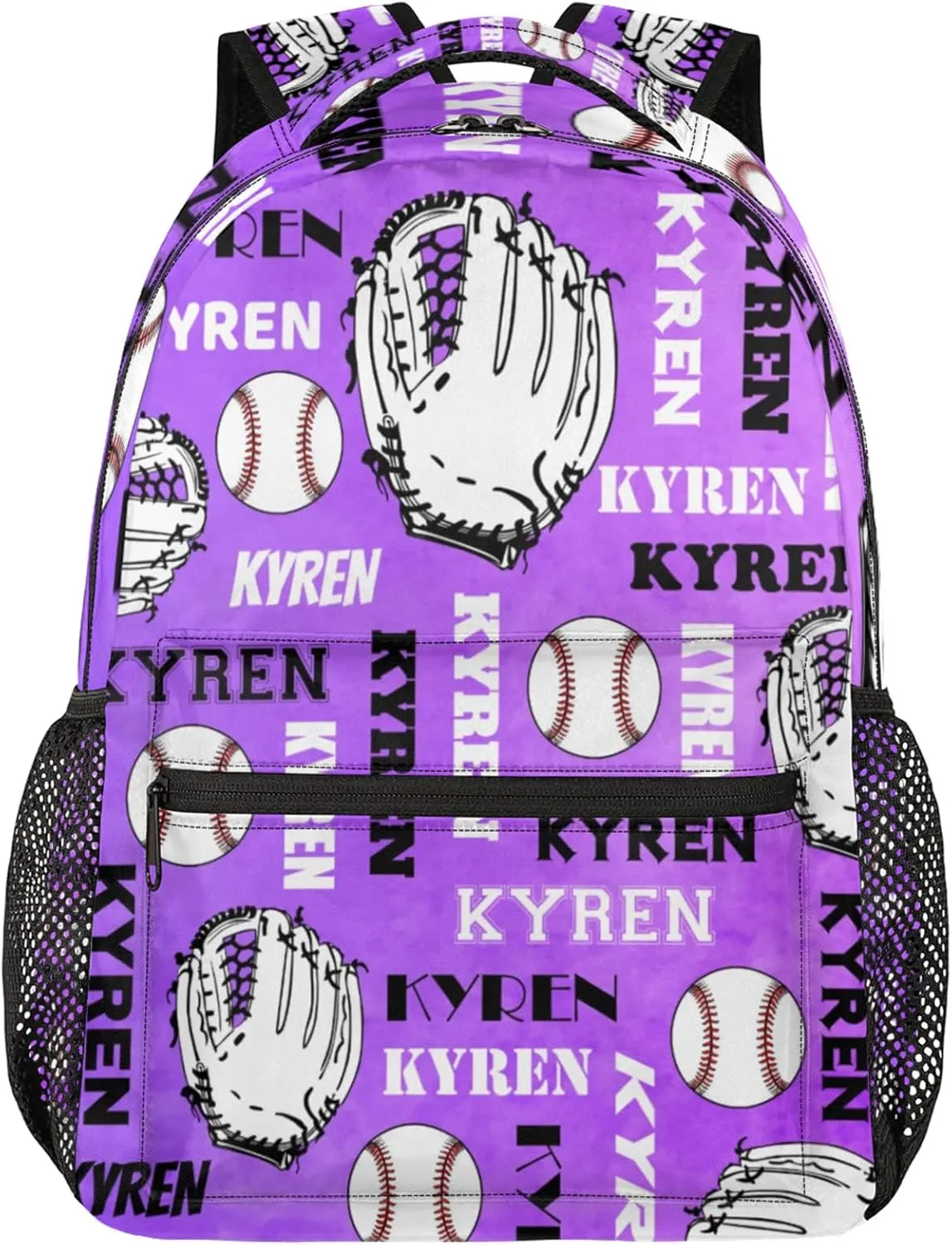Custom Baseball Backpack for Men Women, Personalized Name Laptop Backpack, Sports Bag Lightweight Daypack for Travel Camping, Dark Purple