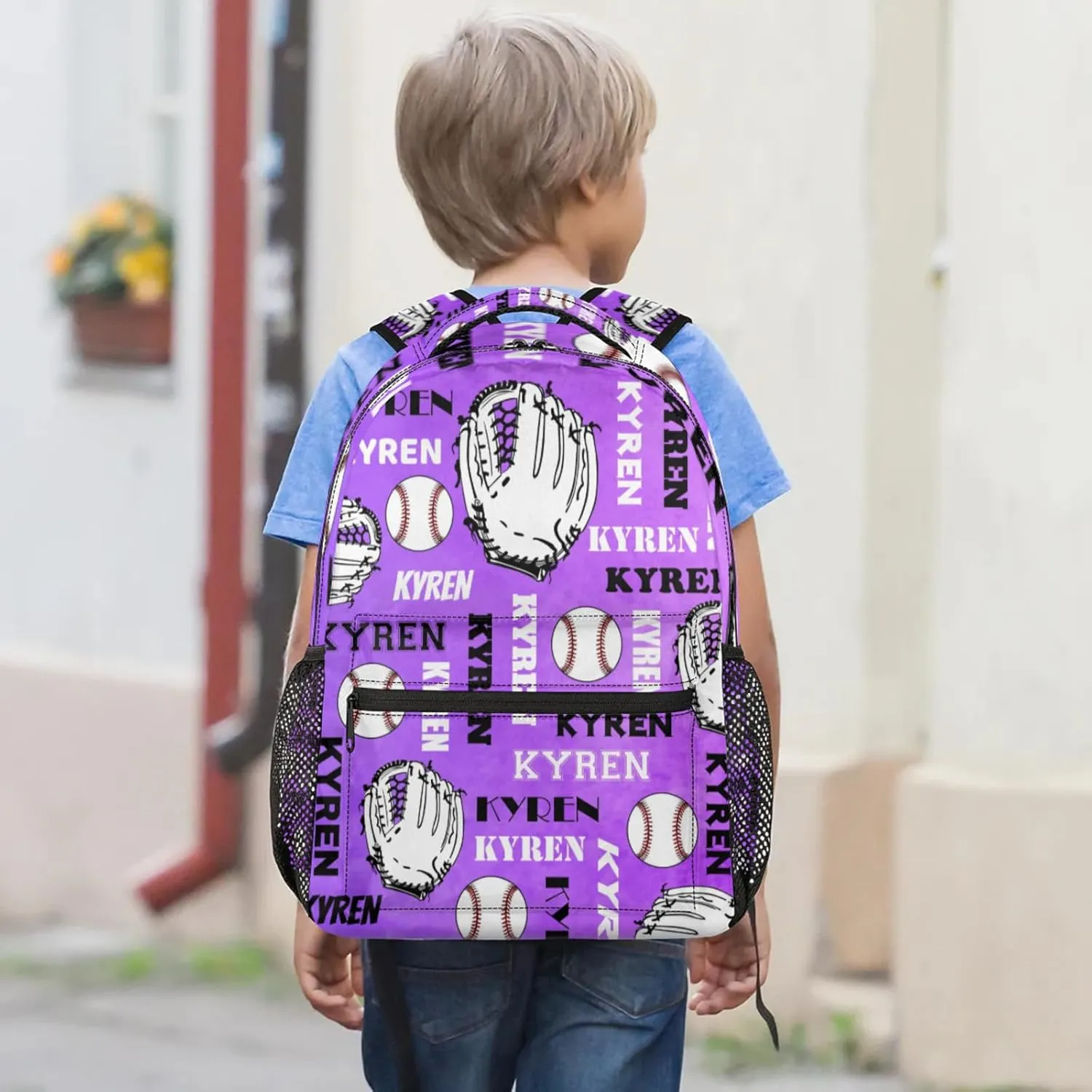Custom Baseball Backpack for Men Women, Personalized Name Laptop Backpack, Sports Bag Lightweight Daypack for Travel Camping, Dark Purple