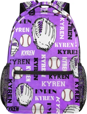 Custom Baseball Backpack for Men Women, Personalized Name Laptop Backpack, Sports Bag Lightweight Daypack for Travel Camping, Dark Purple