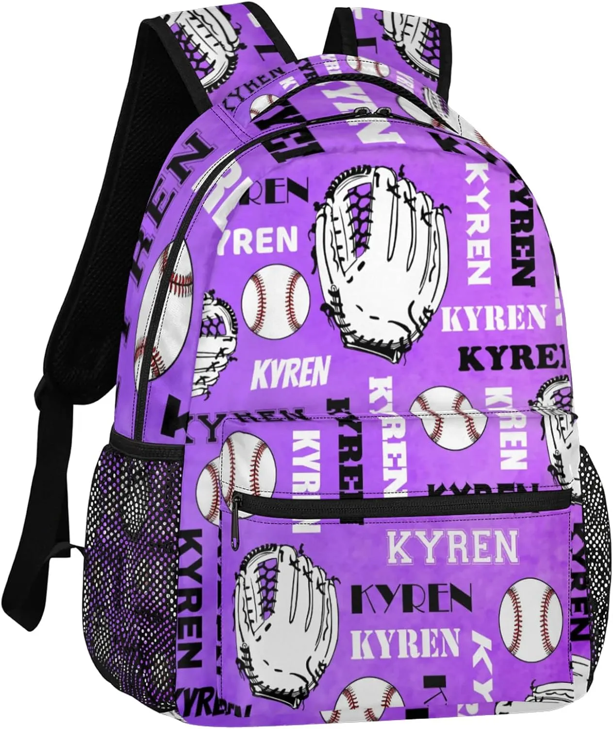 Custom Baseball Backpack for Men Women, Personalized Name Laptop Backpack, Sports Bag Lightweight Daypack for Travel Camping, Dark Purple