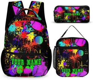 Custom Baseball Backpack with Lunch Box & Pencil Case for Kids Girls Boys School, 16 Inch Cool Baseball Bookbag, School Backpack for Students Children, sustainable, Lightweight, Large Capacity