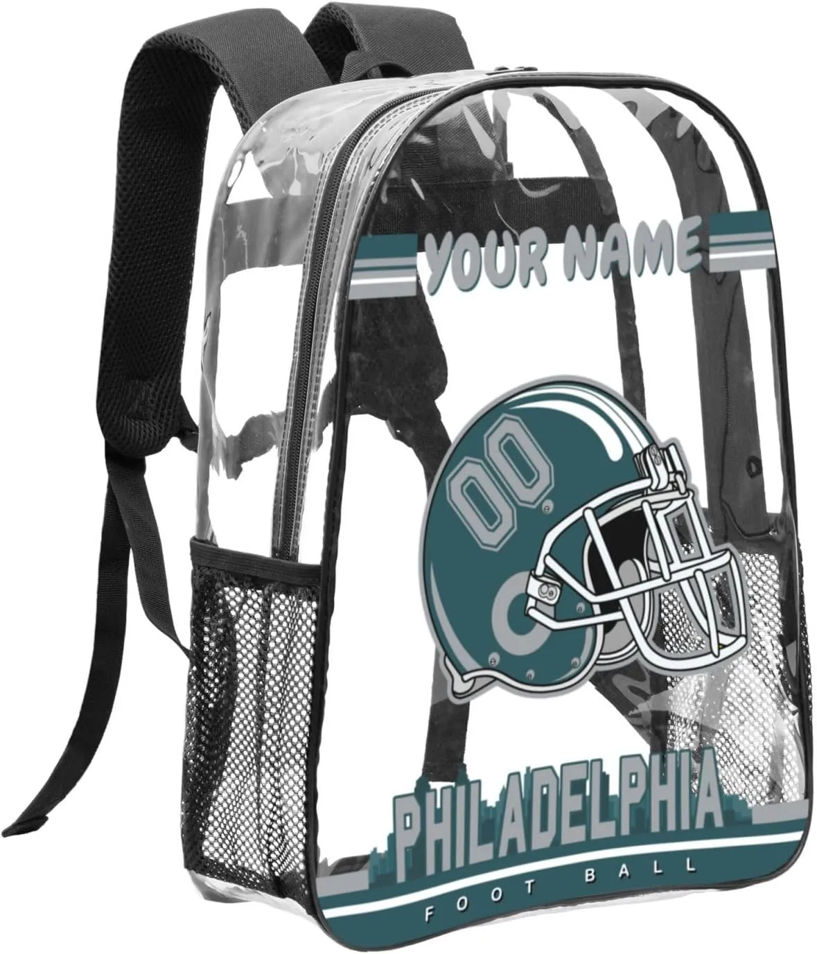 Custom Philadelphia Backpack Personalized Clear Backpack With Name And Number，Large Capacity Transparent Laptop Bag Football Style Casual Daypack Gifts For Men Women Fans