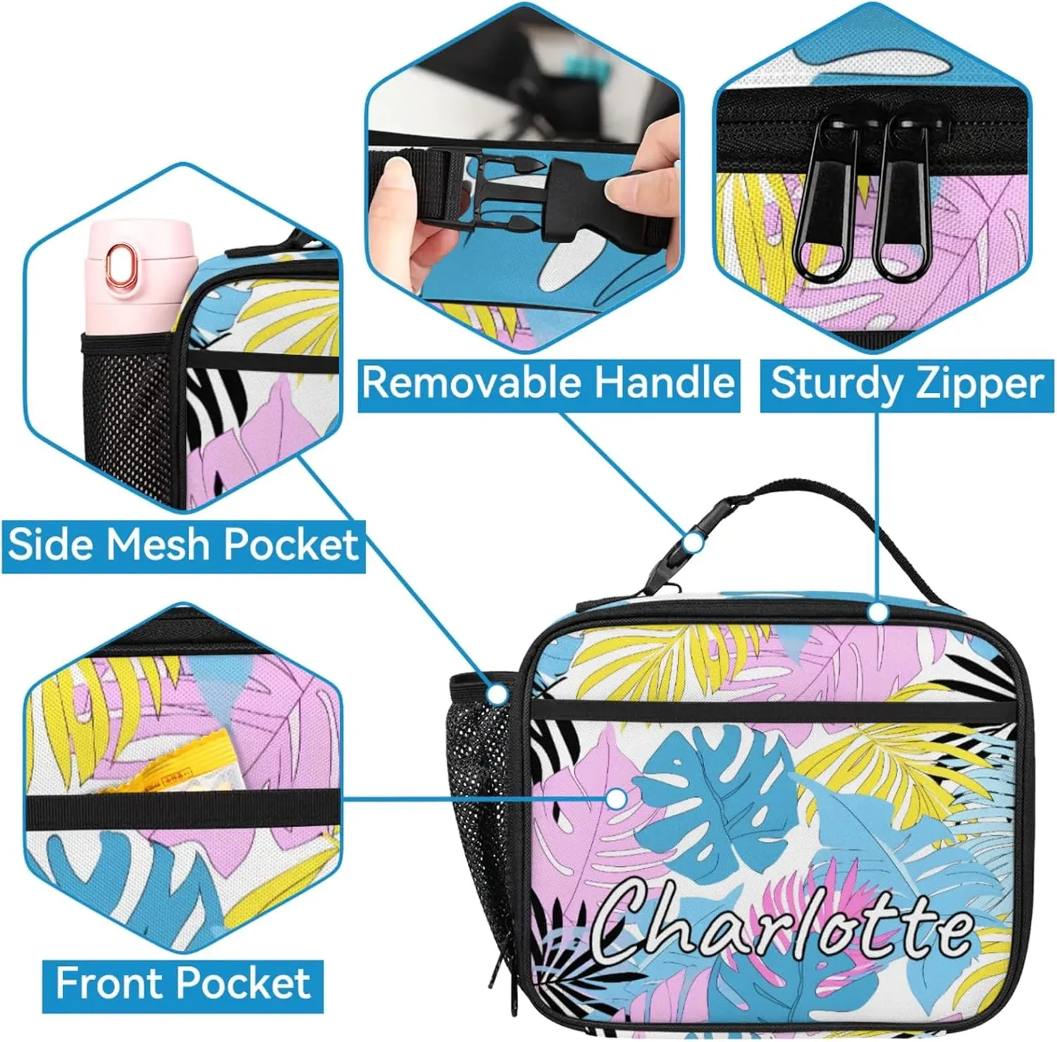 Custom Tropical Palm Leaves Backpack and Lunch Box Set Personalized Backpack with Name, Customized Summer Lightweight Waterproof Travel Casual Daypacks