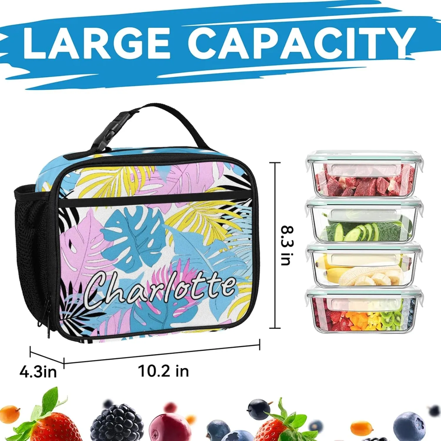 Custom Tropical Palm Leaves Backpack and Lunch Box Set Personalized Backpack with Name, Customized Summer Lightweight Waterproof Travel Casual Daypacks