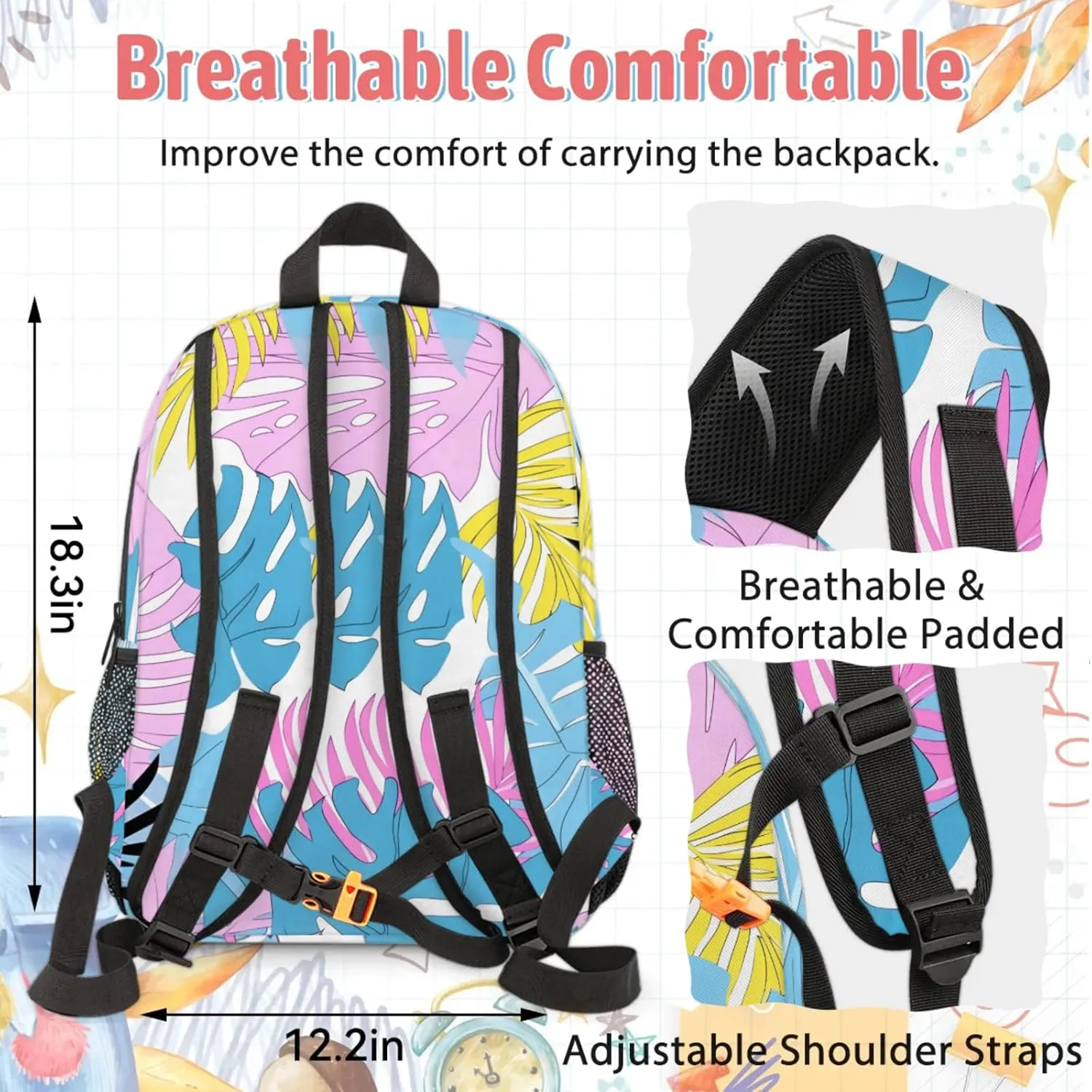 Custom Tropical Palm Leaves Backpack and Lunch Box Set Personalized Backpack with Name, Customized Summer Lightweight Waterproof Travel Casual Daypacks