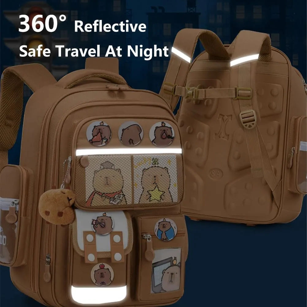 Cute Capybara Backpack with Chic Case, Cartoon Large Capacity Backpack, Durable Casual Bag, Suitable for Junior High Students (Brown-A, Small)