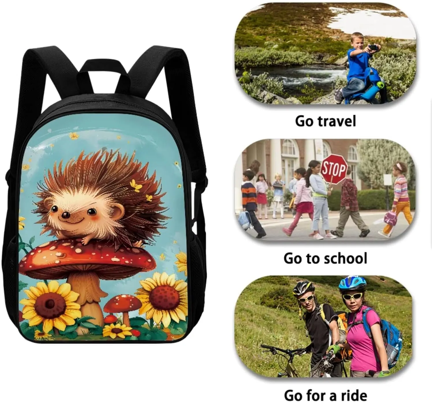 Cute Hedgehog Junior High School Bookbag for Girls Backpack and Lunch Bag Set with Pencil Case Rucksack for Teens Child Back To School 17 Inch Backpack 4Pcs Set Schoolbag