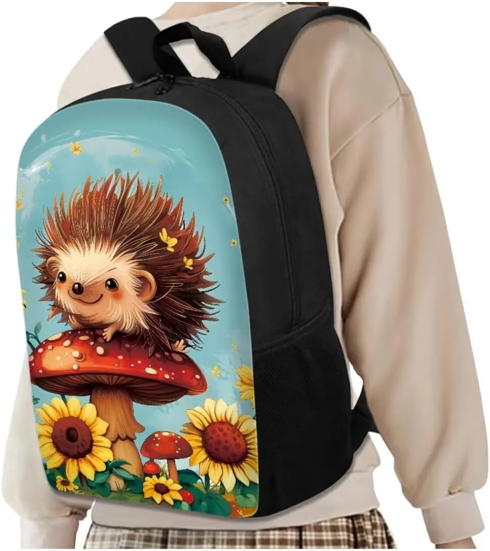 Cute Hedgehog Junior High School Bookbag for Girls Backpack and Lunch Bag Set with Pencil Case Rucksack for Teens Child Back To School 17 Inch Backpack 4Pcs Set Schoolbag