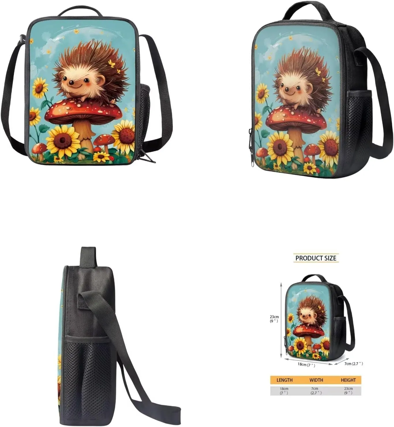 Cute Hedgehog Junior High School Bookbag for Girls Backpack and Lunch Bag Set with Pencil Case Rucksack for Teens Child Back To School 17 Inch Backpack 4Pcs Set Schoolbag