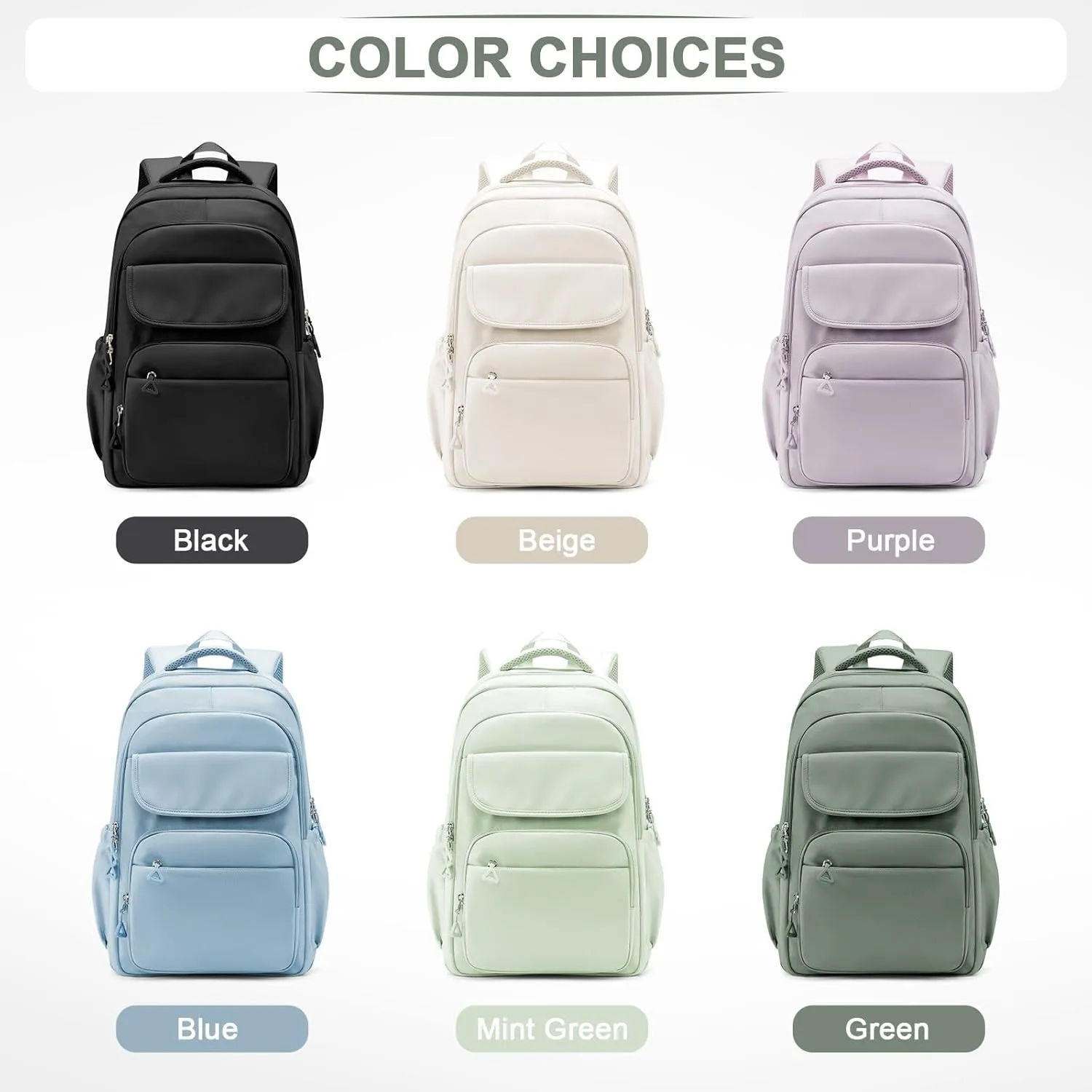 Cute School Backpack for Teens Girls Boys Waterproof School Bag Basic Backpack for College Students Multi Pocket Backpack Lightweight Casual Daypack Backpacks for Women Men（Green）