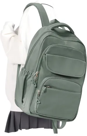 Cute School Backpack for Teens Girls Boys Waterproof School Bag Basic Backpack for College Students Multi Pocket Backpack Lightweight Casual Daypack Backpacks for Women Men（Green）