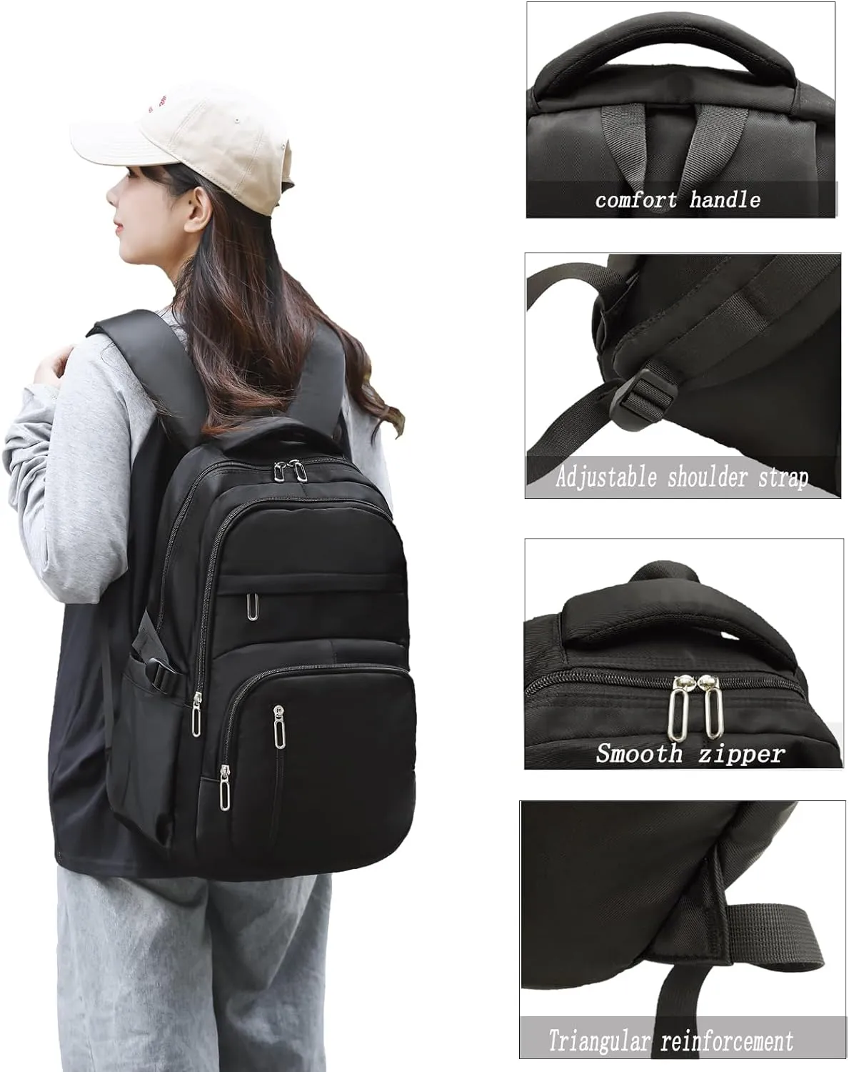 Cute School Backpack for Women Men Casual Travel Laptop Backpack Aesthetic Lightweight College Bookbags for Kids(Black)