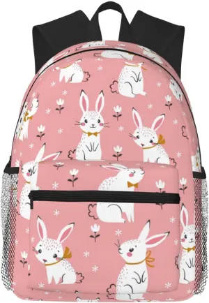Cute White Rabbit Print Comfortable Backpack,Your Essential Casual Travel Bag For Outdoor Adventures